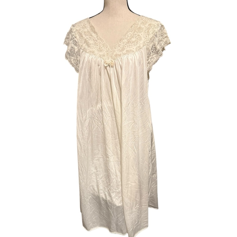 Vintage grannycore coquette ivory bow lace chemise slip dress lingerie nightie - Picture 3 of 13